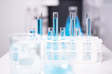 Close-up Laboratory test tube with blue liquid for chemistry chemical medicine research