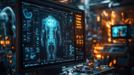 Futuristic Medical Interface: Digital Human Anatomy Scan