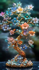 Golden jeweled tree with intricate branches and vibrant gemstone accents