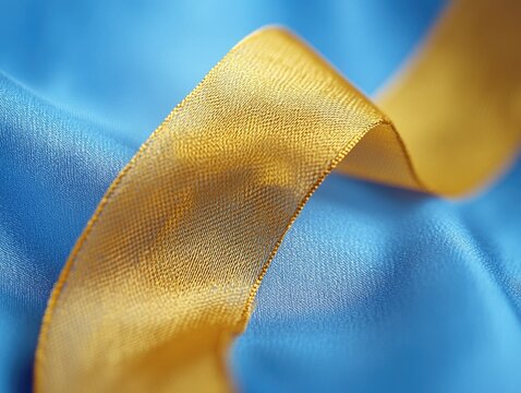 Yellow ribbon on blue cloth
