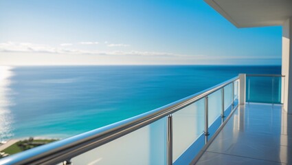 Fototapeta premium Transparent Glass Handrail on a Balcony with a Stunning Ocean View 