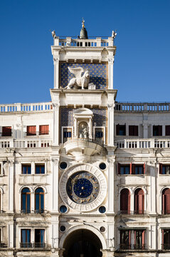 Clock tower in St Mark's square, Venice, Italy