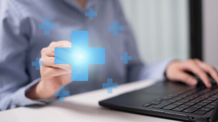 Professional healthcare medical worker holding health with shield icon health insurance concept