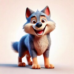 Fototapeta premium Happy cartoon wolf smiling and showing teeth