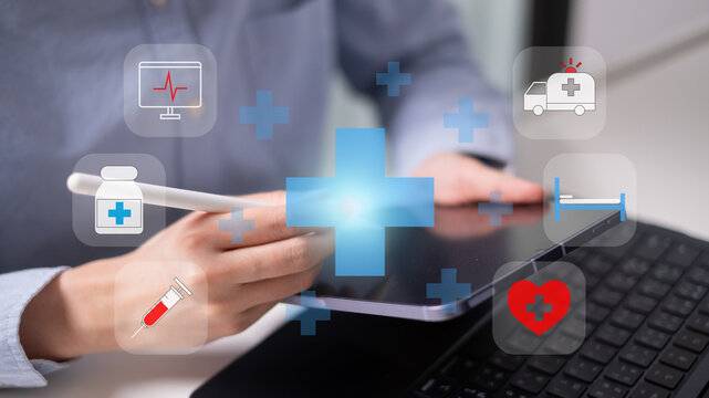 Professional health care worker doctor stethoscope medicine ambulance ekg icon concept