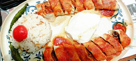 Sarma beyti kebab white on background 