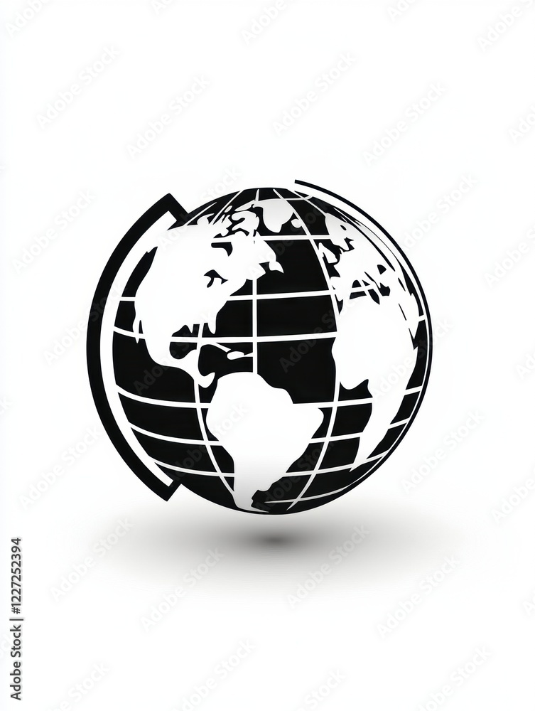 Poster Black and white globe design representing global connections and world geography. Generative AI