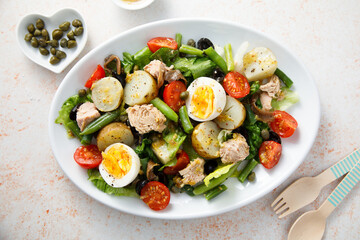 Traditional Nicoise salad with tuna