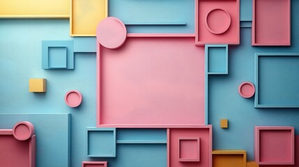 Fototapeta premium Abstract Pastel Geometric Composition: A Playful Arrangement of Shapes and Colors