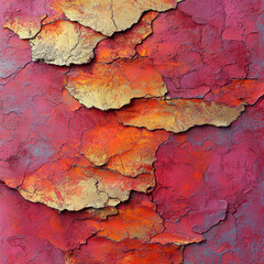 Obraz premium Peeling paint texture, red and gold, abstract background, design element