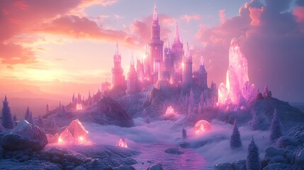 Fototapeta premium Magical castle fairy tale wonder emerging storybook illustration