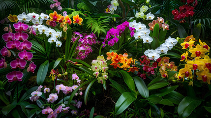 Kaleidoscopic Beauty: A Diverse Collection of Colorful Orchids in Full Bloom