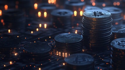 A stack of coins with the letter B on top