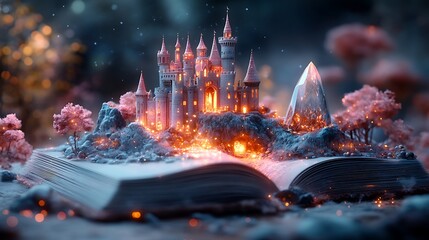 Magical fairy tale castle fantasy world emerging storybook image