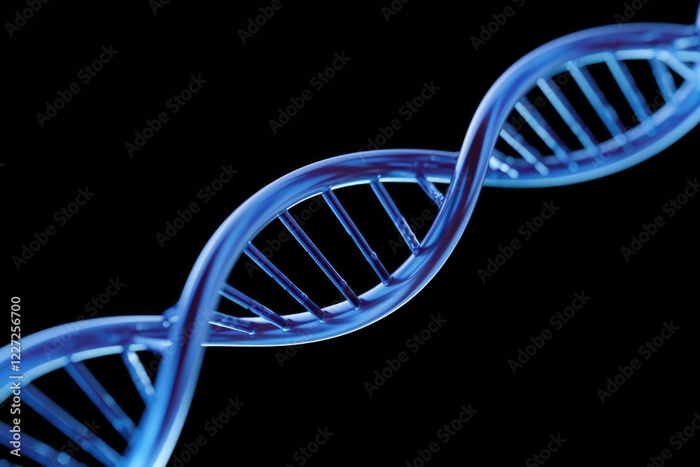 Poster a 3d rendering of a dna double helix, showcasing its intricate structure and genetic code.