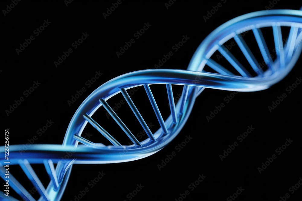 Poster a 3d rendering of a dna double helix, showcasing its intricate structure and genetic code.