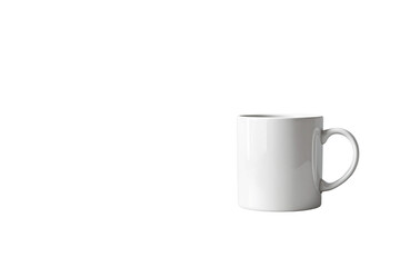 Obraz premium Minimalistic white ceramic mug placed on a white isolated background. Clean and bright design, perfect for mockups, templates, and presentations. Ai generative