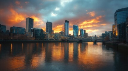 Fototapeta premium City skyline at sunset with bridge