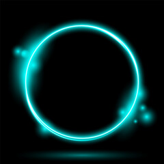 Illuminate frame design. Abstract cosmic vibrant color circle backdrop. Glowing neon lighting on dark background. Futuristic style