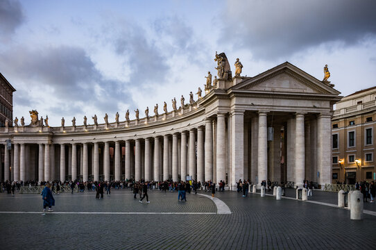 St Peter's square colonnade at dusk, Vatican city, Rome