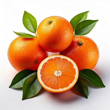 Fresh cara cara oranges with leaves showing cross section