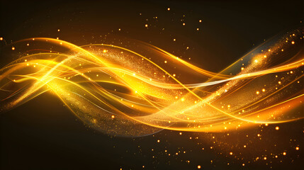 Obraz premium Abstract golden wave design with glowing particles on a dark background.