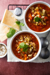 Homemade lentil soup with tomatoes