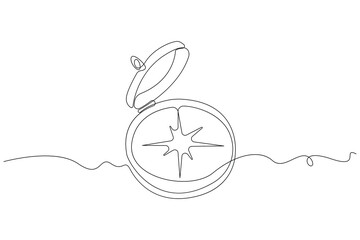 Continuous line art drawing of Compass. Minimalist travel compass line art icon © rjrujat