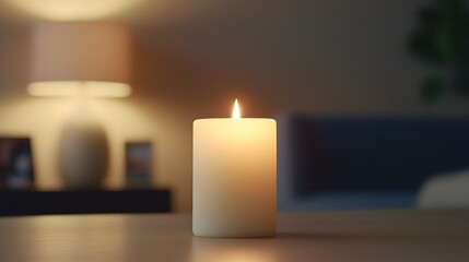 Warm candlelight illuminates a quiet room, casting a soft glow on the table. Peace and tranquility.