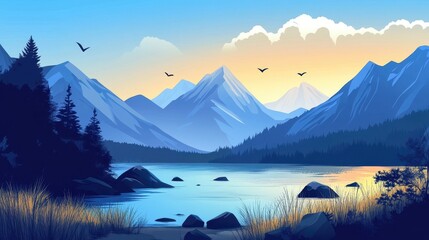 Serene Mountain Lake Landscape At Sunrise