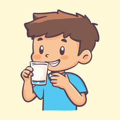 happy kid drinking milk Vectors illustration
