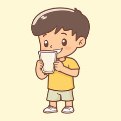 happy kid drinking milk Vectors illustration