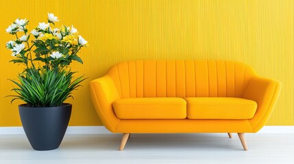 Yellow sofa and flowers in modern room