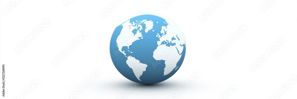 Poster globe illustration with a blue and white design depicting continents and oceans against a plain back