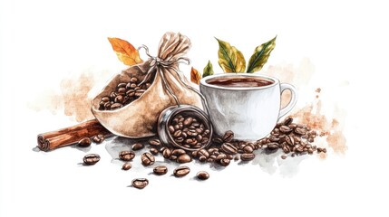 Coffee logo on white background. Selective focus.