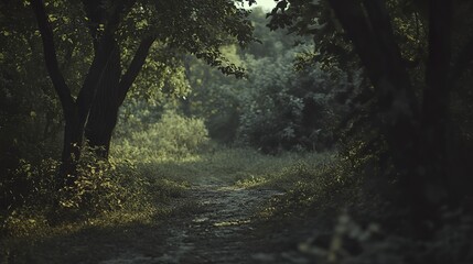 Obraz premium Tranquil forest bathed in soft sunlight, earthy tones blending harmoniously, evoking peace and natural serenity.