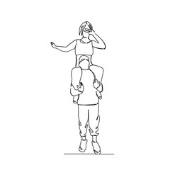 One continuous single drawing line art flat doodle man, girl, shoulder, fun, male, couple, adult, outdoors. Isolated image hand draw contour on a white background, hand drawn, not AI