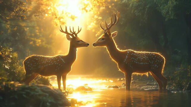 a pair of deer in the stunning forest