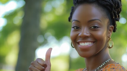 Woman Giving Thumbs Up Sign in Park