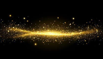 Golden glitter dust sparkles on a black background, symbolizing luxury and celebration of various festive events