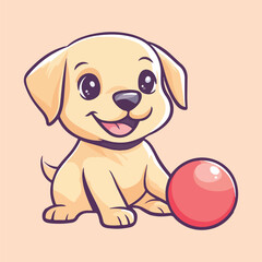 cute cartoon dog playing with ball vector illustration 