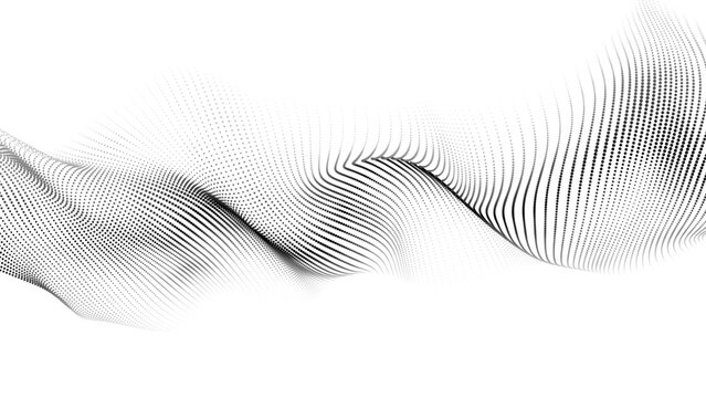 Futuristic wave of black smoothly moving dots on a white background. vector illustration.