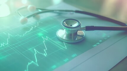 Stethoscope on Financial Graphs in Medical and Healthcare Concept