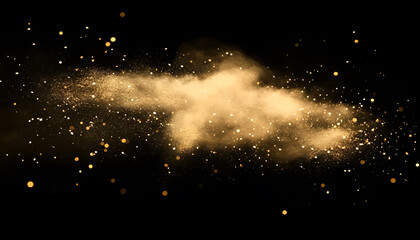 Golden glitter dust sparkles on a black background, symbolizing luxury and celebration of various festive events