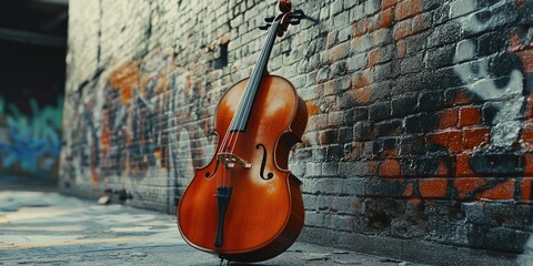 Violin against brick wall