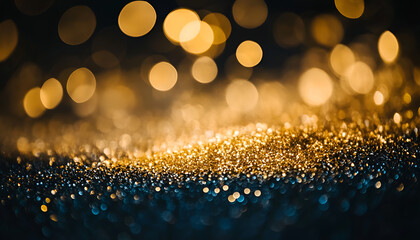 Golden glitter dust sparkles on a black background, symbolizing luxury and celebration of various festive events