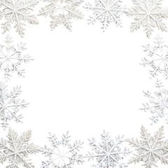 Delicate snowflakes create an elegant border on a white background