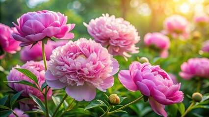 Obraz premium Delicate pink peonies bloom in a lush garden , floral arrangement