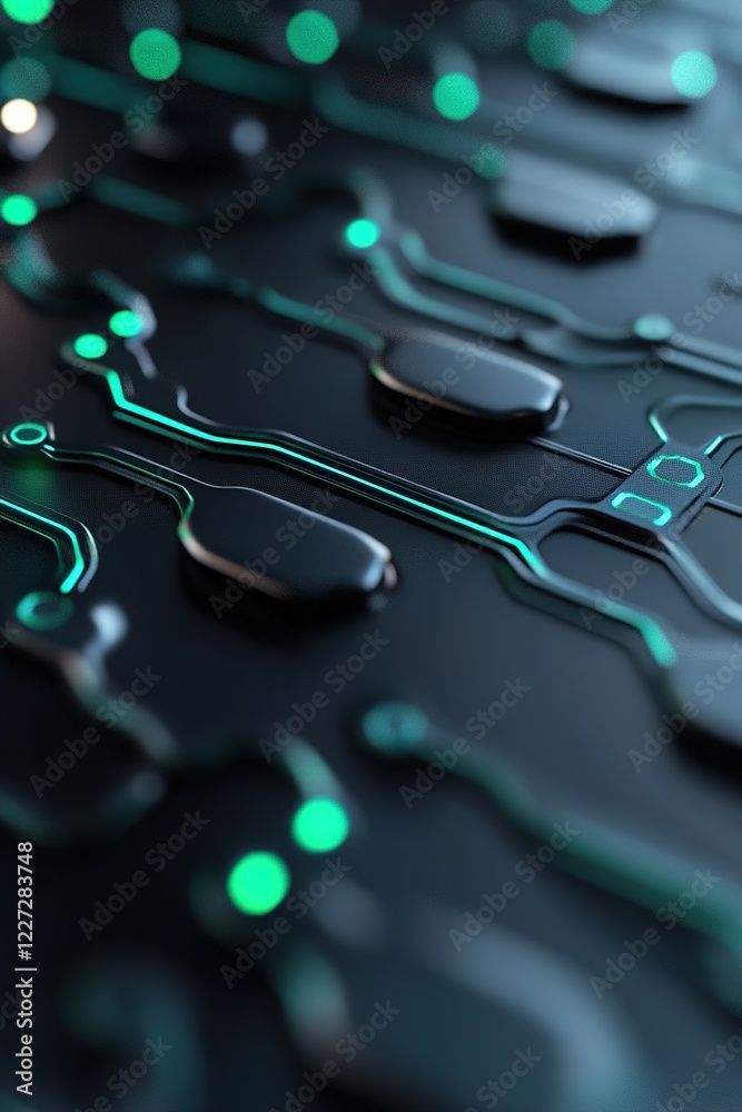 Poster illuminated circuit patterns intertwine on a dark surface, showcasing glowing lines and shapes. the 