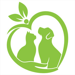 vector image of  cat on  green pet care logo design vector template